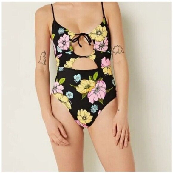 Victoria's Secret PINK Triangle Cut Floral One-Piece Swimsuit Sz S - Picture 1 of 16